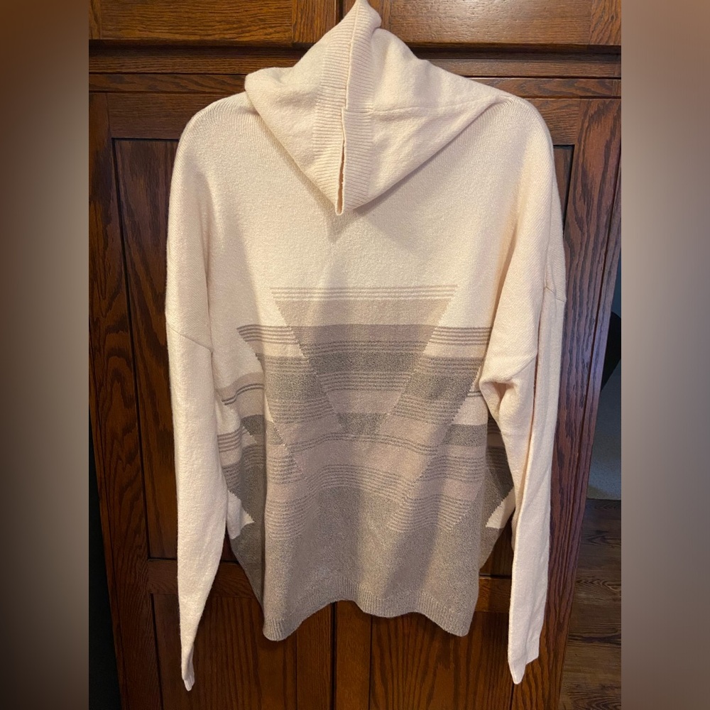 Prana Pink Gray Frosted Pine sweater High neck soft aztec Women's XL NWT